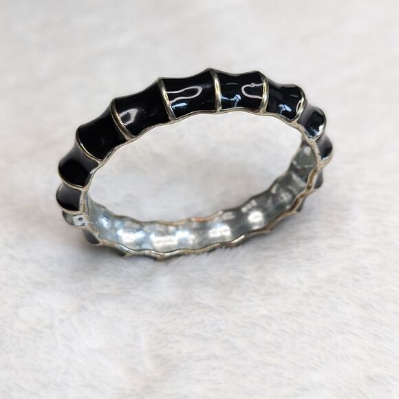 Sequin Brand Black and Gold Bamboo Motif Enameled Hinged Bracelet - Picture 5 of 8